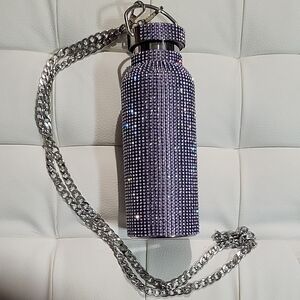 Purple Rhinestone Water Bottle with Silver Chain